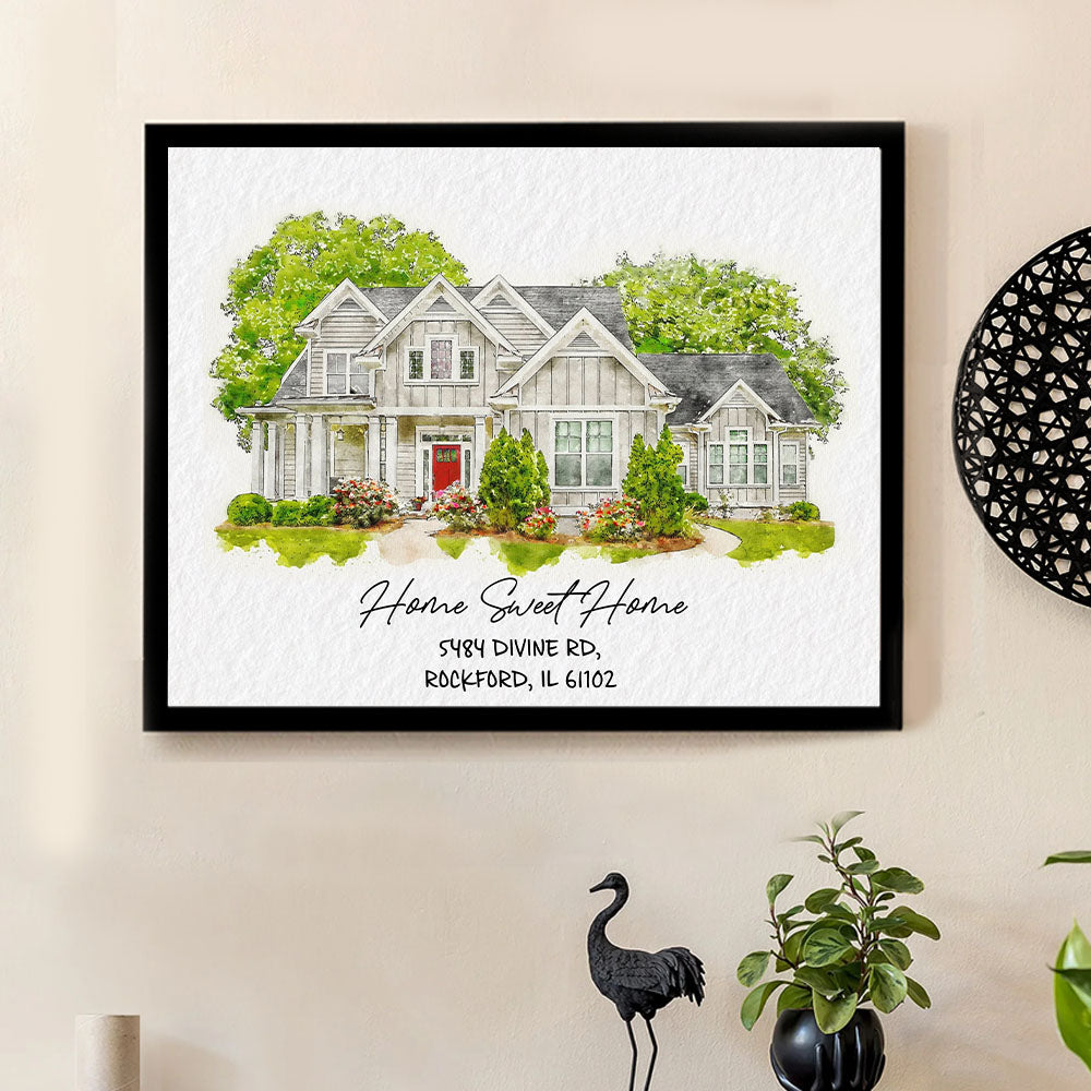 Watercolor House Portrait | Personalized House Artwork. Custom Thoughtful Housewarming Gift, Unique Poster Wall Art, Air Frames vr3