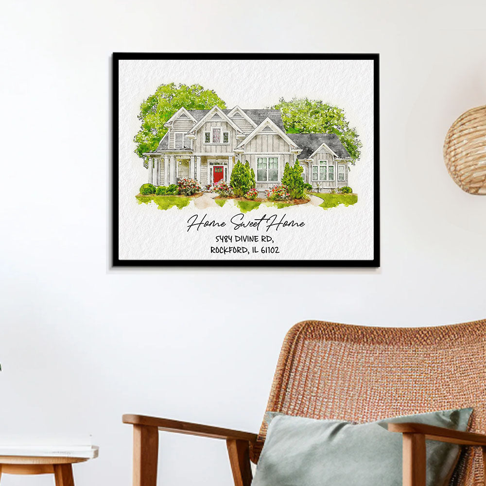 Watercolor House Portrait | Personalized House Artwork. Custom Thoughtful Housewarming Gift, Unique Poster Wall Art, Air Frames vr3