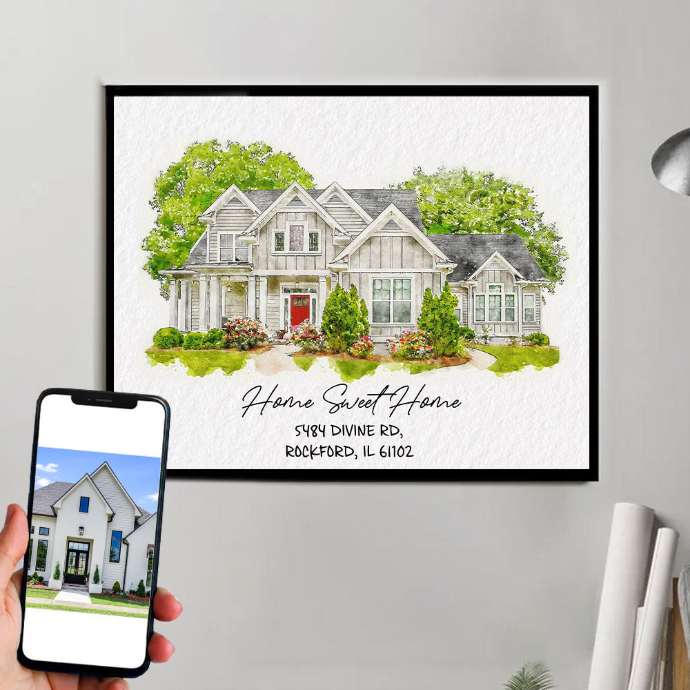 Watercolor House Portrait | Personalized House Artwork. Custom Thoughtful Housewarming Gift, Unique Poster Wall Art, Air Frames vr3