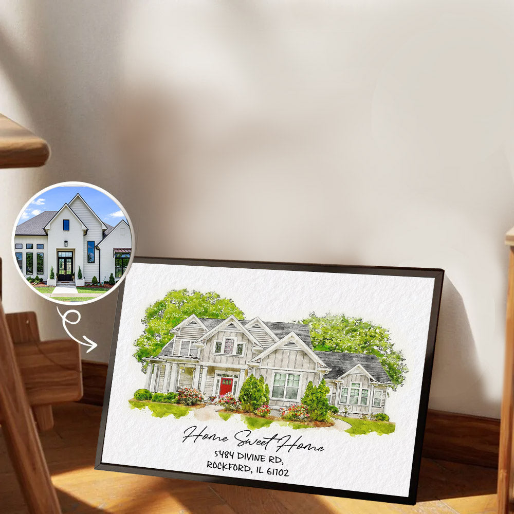 Watercolor House Portrait | Personalized House Artwork. Custom Thoughtful Housewarming Gift, Unique Poster Wall Art, Air Frames vr3