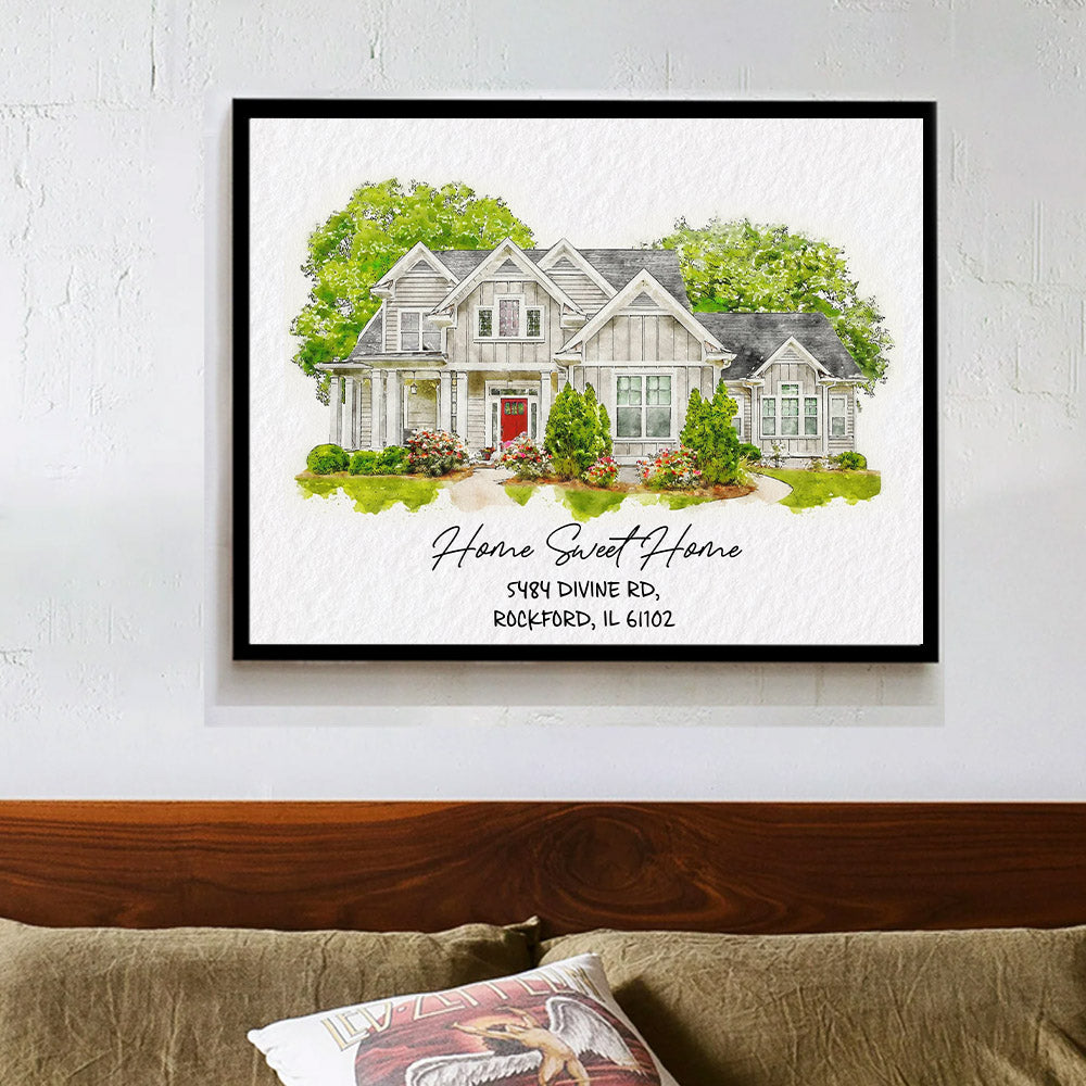 Watercolor House Portrait | Personalized House Artwork. Custom Thoughtful Housewarming Gift, Unique Poster Wall Art, Air Frames vr3