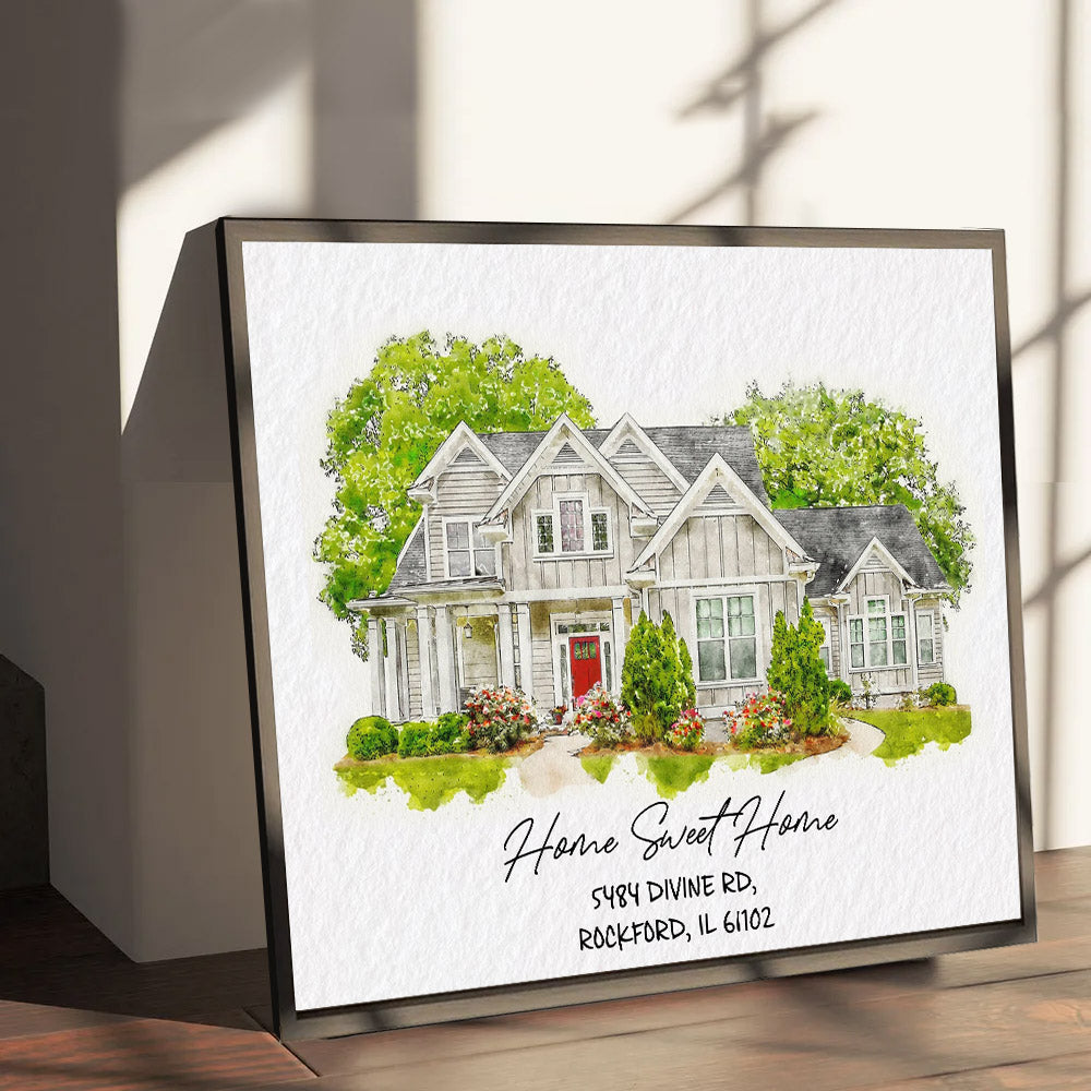 Watercolor House Portrait | Personalized House Artwork. Custom Thoughtful Housewarming Gift, Unique Poster Wall Art, Air Frames vr3