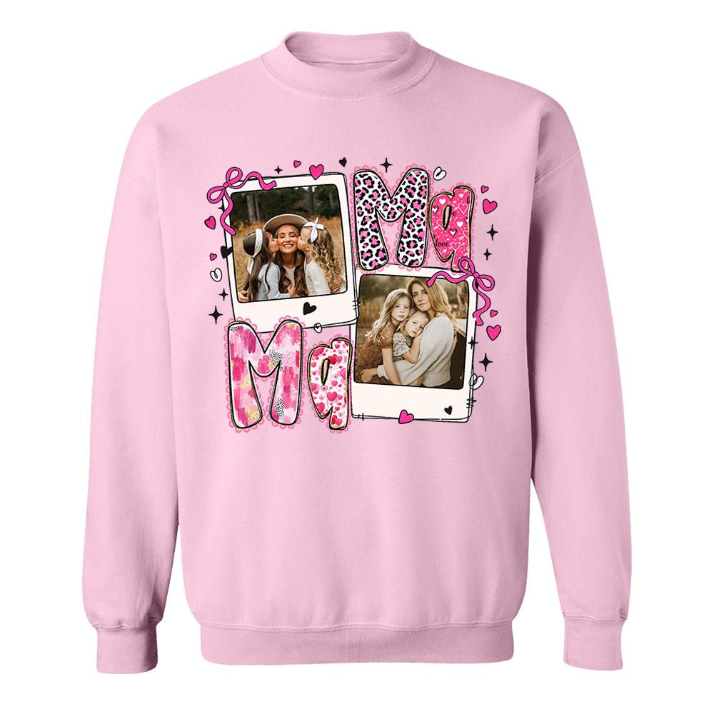 Custom Mama Valentine Glitter Upload Photo Shirt, Leopard Checkered Valentine  Nh00