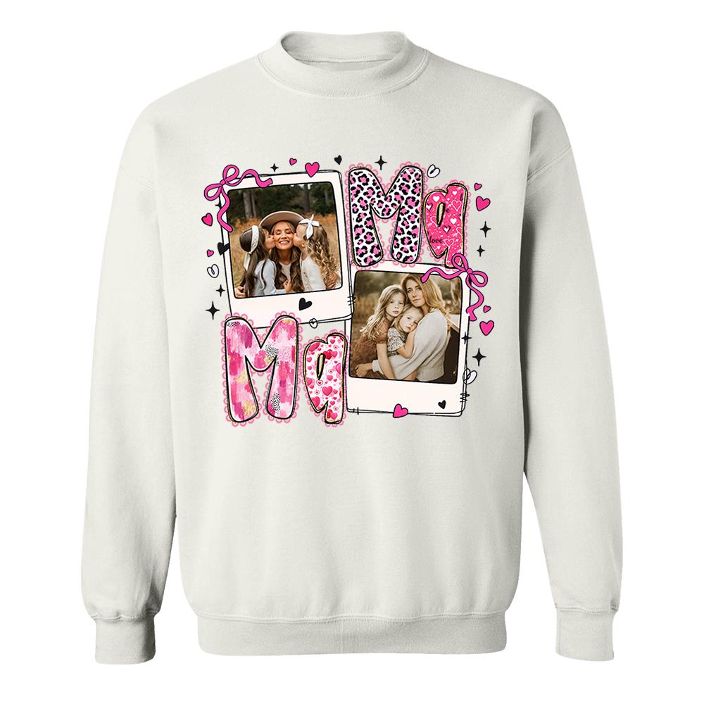 Custom Mama Valentine Glitter Upload Photo Shirt, Leopard Checkered Valentine  Nh00