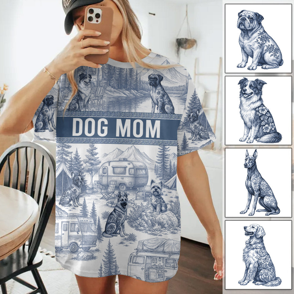 Custom Camping Dog Lovers Toile De Jouy Style, Personalized All Over Print Shirt T1807 Do99