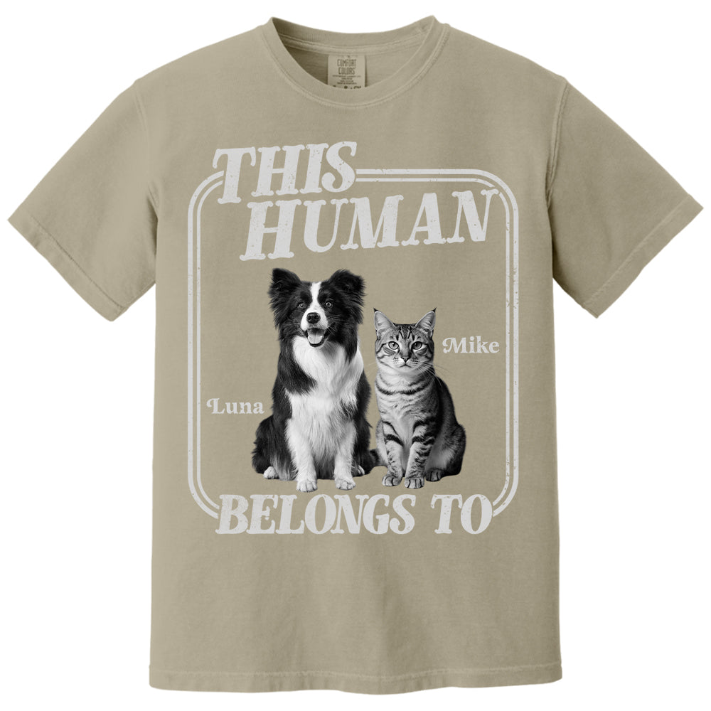 This Human Belongs To - Washed Tee Retro Bootleg Shirt - Personalized Shirt For Dog Lover T1807