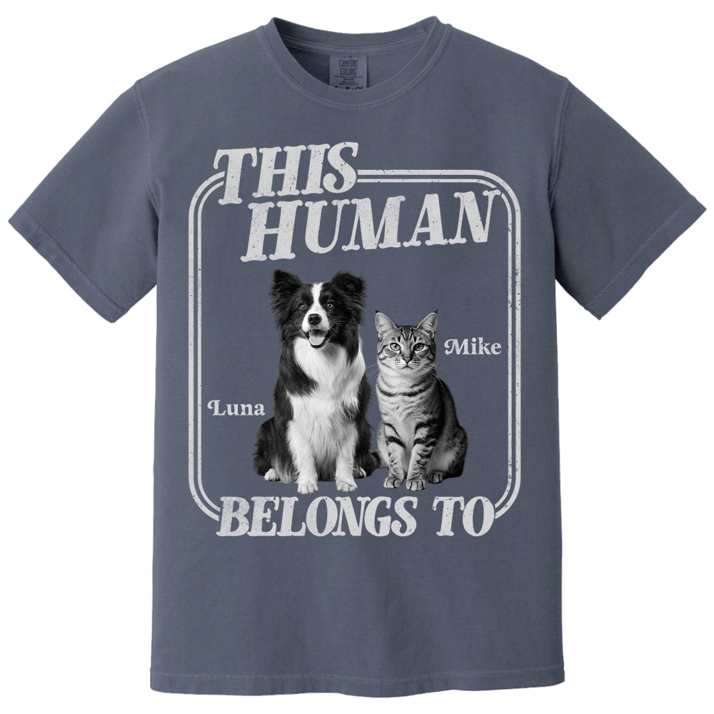 This Human Belongs To - Washed Tee Retro Bootleg Shirt - Personalized Shirt For Dog Lover T1807