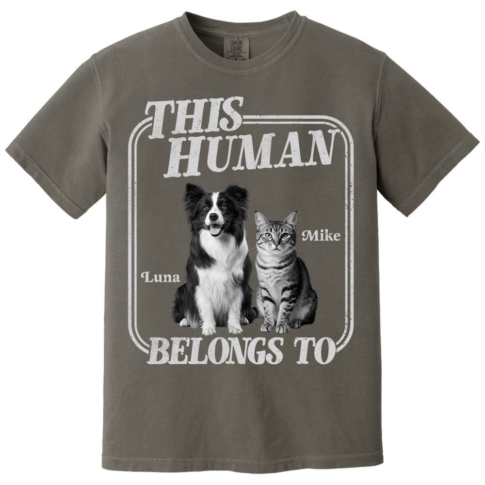 This Human Belongs To - Washed Tee Retro Bootleg Shirt - Personalized Shirt For Dog Lover T1807