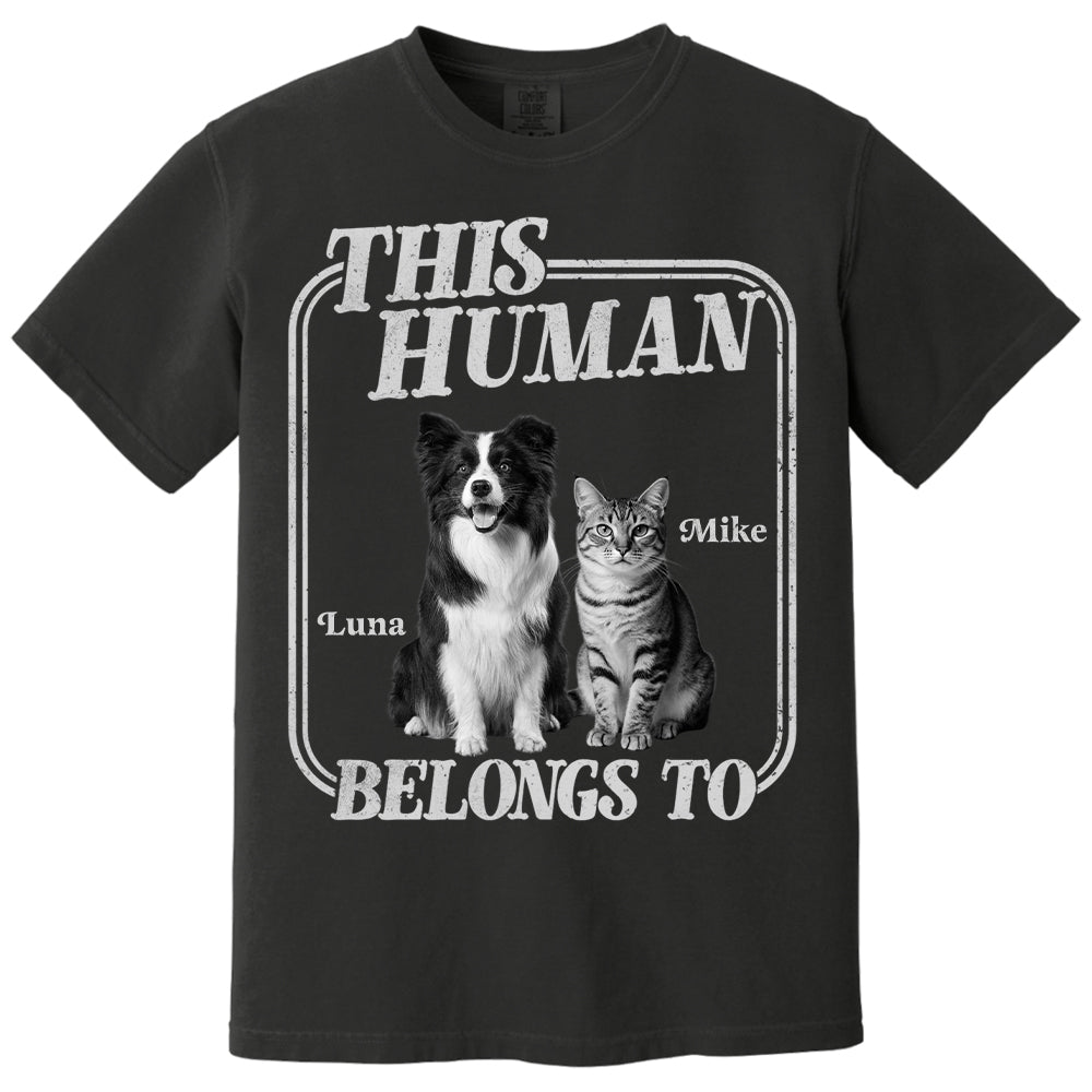 This Human Belongs To - Washed Tee Retro Bootleg Shirt - Personalized Shirt For Dog Lover T1807