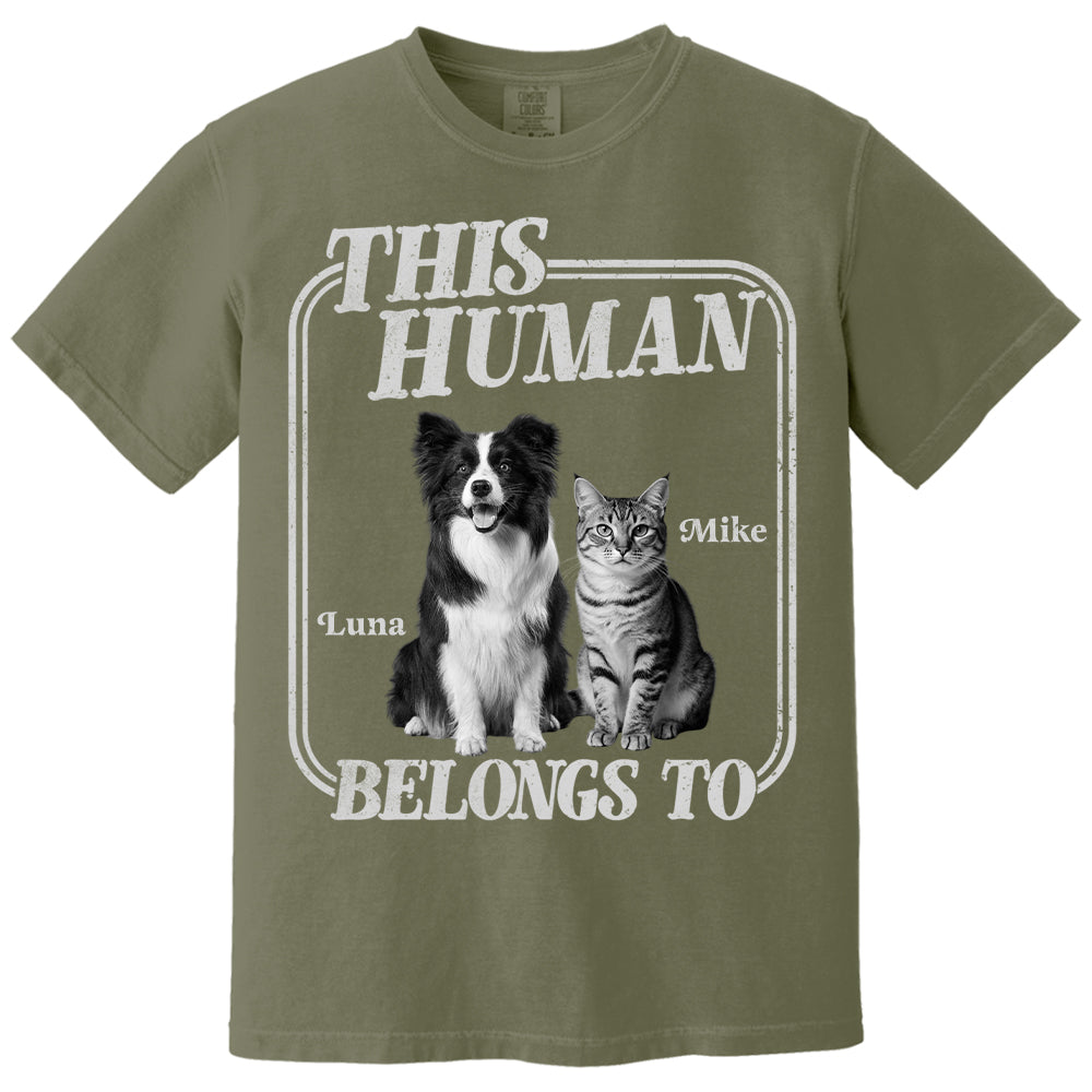This Human Belongs To - Washed Tee Retro Bootleg Shirt - Personalized Shirt For Dog Lover T1807