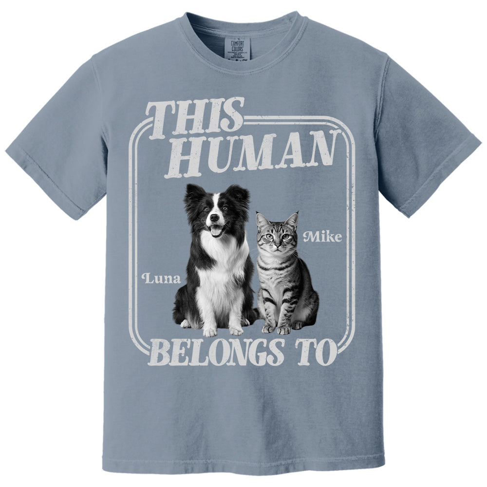 This Human Belongs To - Washed Tee Retro Bootleg Shirt - Personalized Shirt For Dog Lover T1807