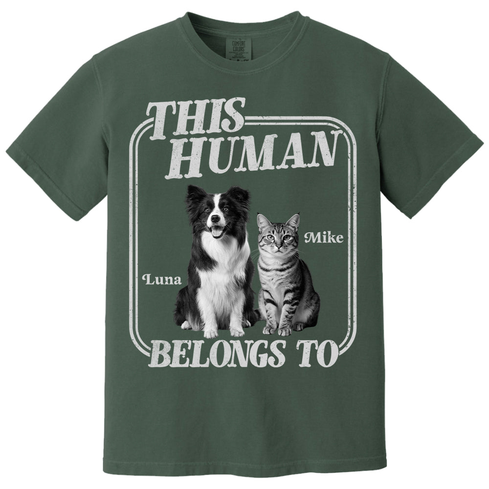 This Human Belongs To - Washed Tee Retro Bootleg Shirt - Personalized Shirt For Dog Lover T1807