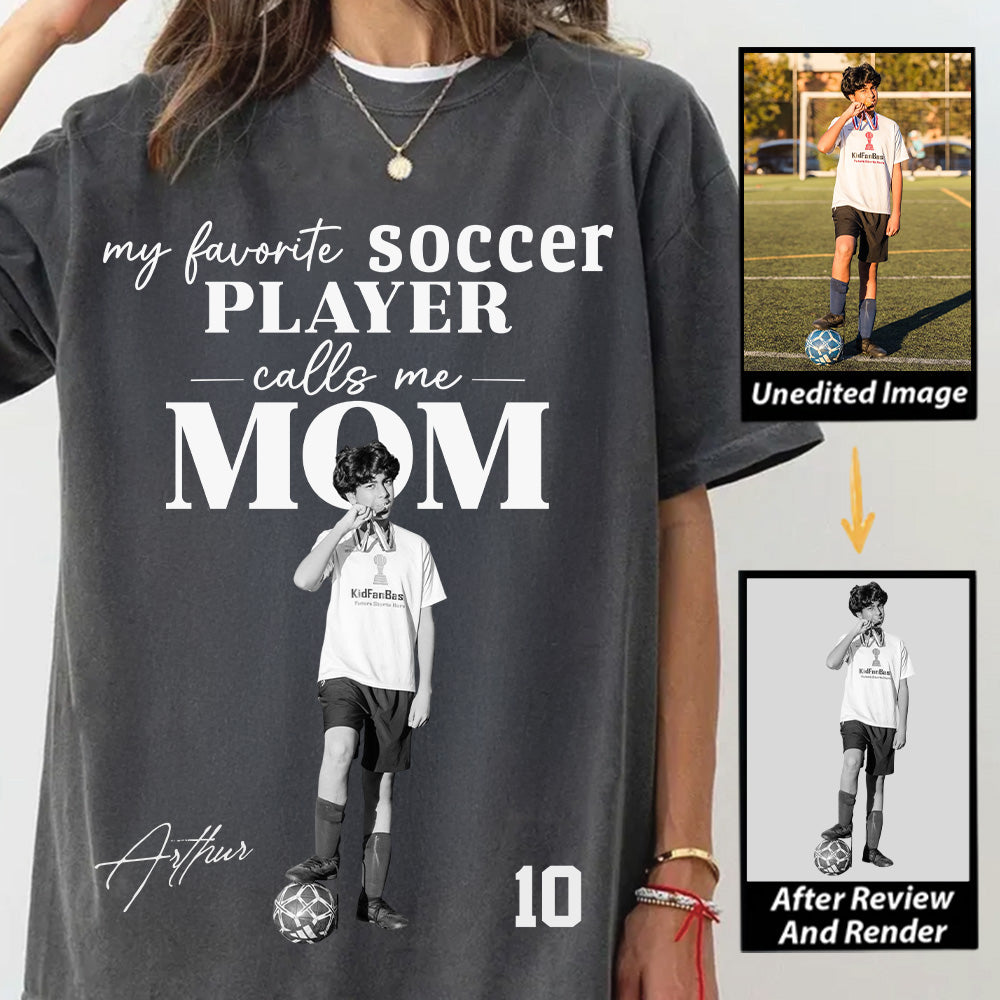 Personalized My Favorite Soccer Player Calls me Mom Washed Tee Retro Bootleg Shirt For Soccer Players T24