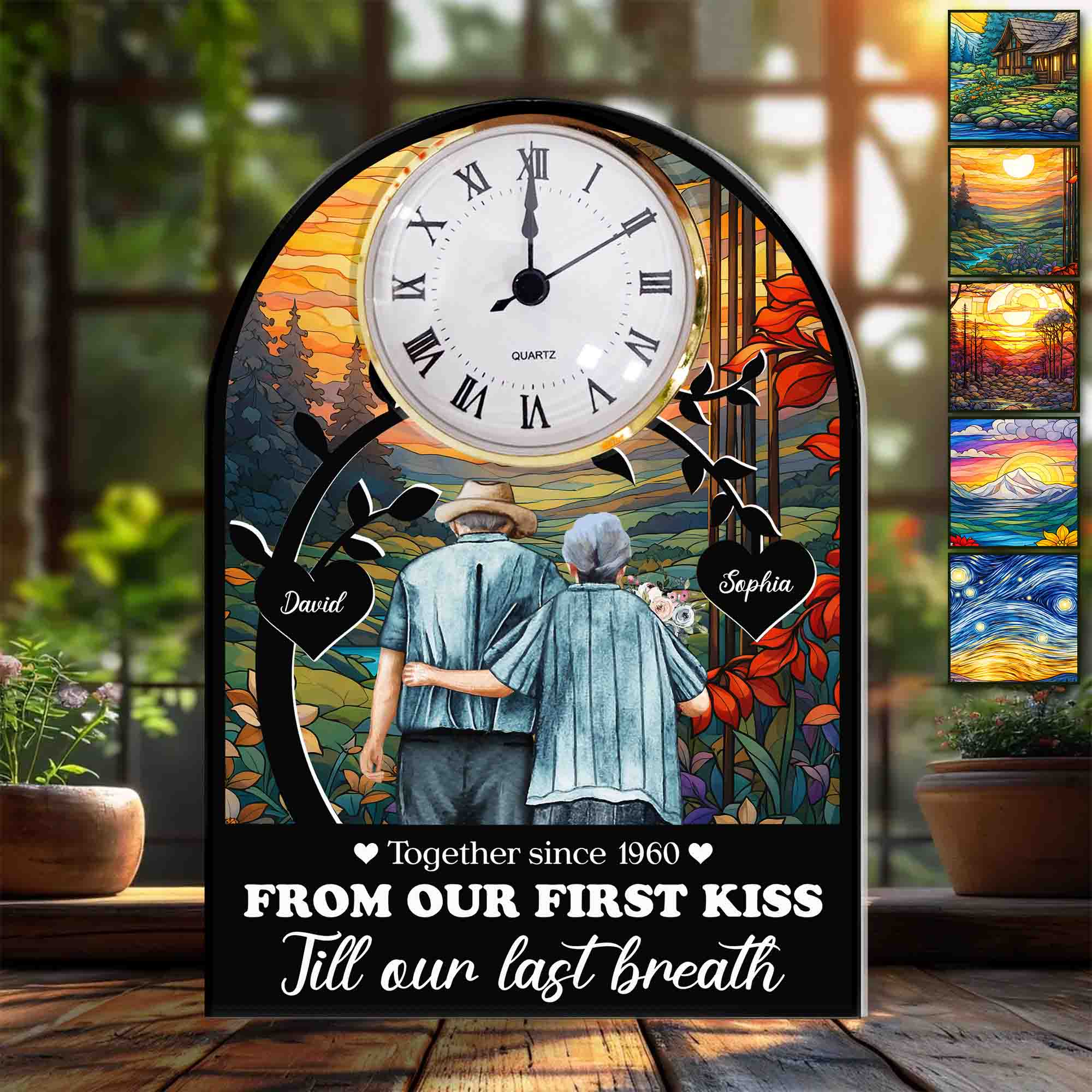 From Our First Kiss Old Couple - Personalized Acrylic Desk Clock - Anniversary Gift For Couple Valentine Day T1807