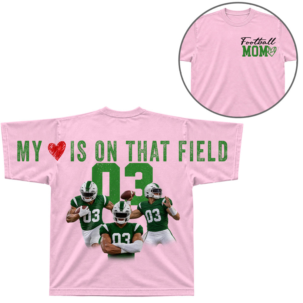 My Heart Is On That Field - Personalized Shirt For Football Mom Family - Custom Photo Backside Shirt NA04 VH01