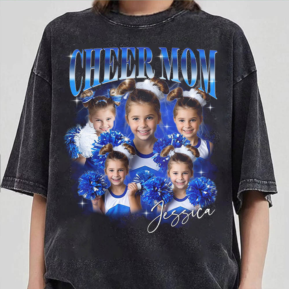 Custom Cheer Mom Bootleg Shirt 90s Vintage Bootleg Custom Face Personalized T Shirt - Personalized Photo Cheer Mama GameDay Cheer Leading Your Own Pictures