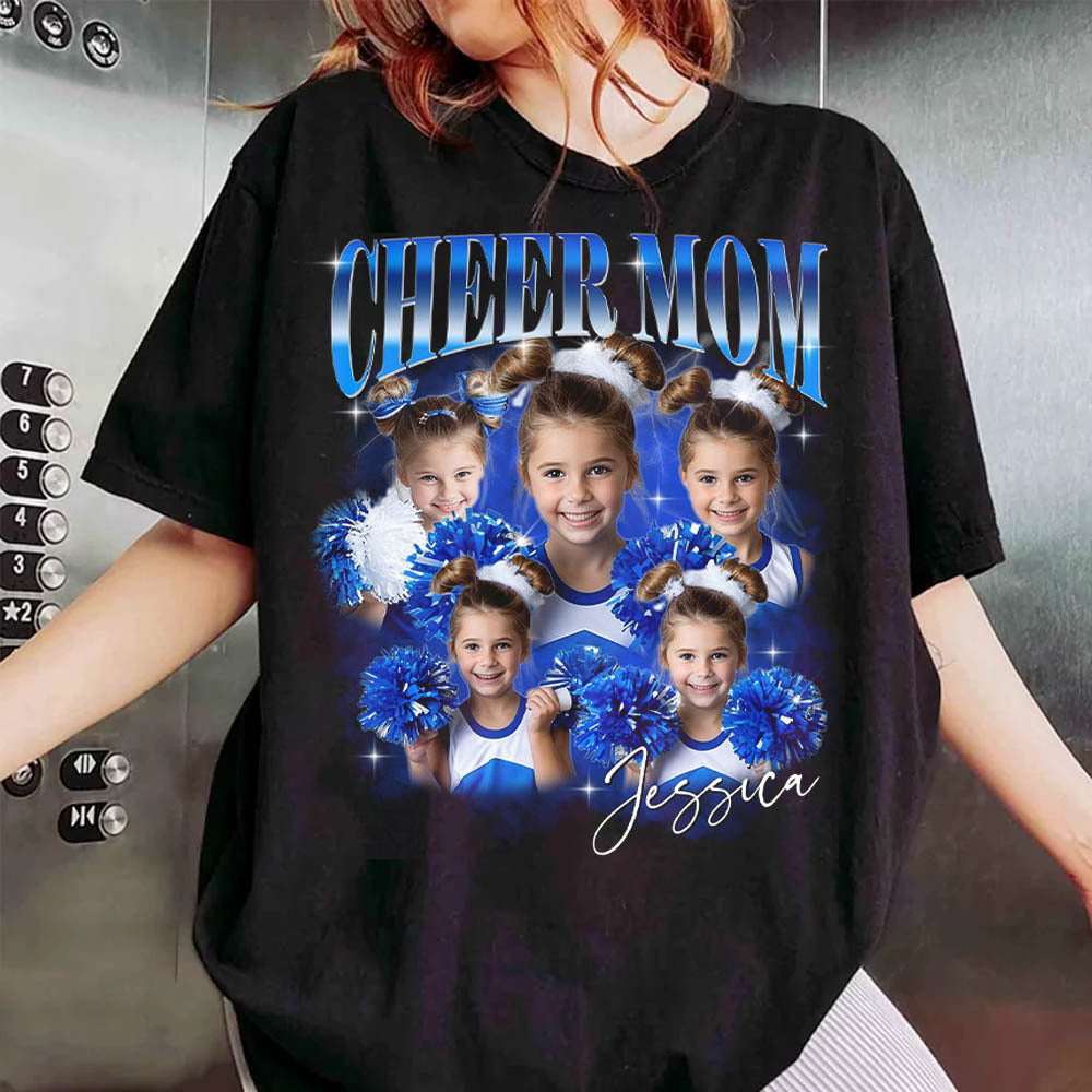 Custom Cheer Mom Bootleg Shirt 90s Vintage Bootleg Custom Face Personalized T Shirt - Personalized Photo Cheer Mama GameDay Cheer Leading Your Own Pictures