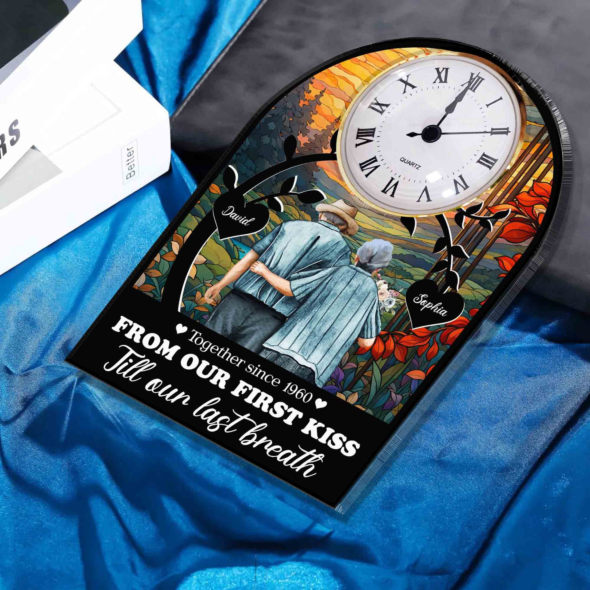 From Our First Kiss Old Couple - Personalized Acrylic Desk Clock - Anniversary Gift For Couple Valentine Day T1807