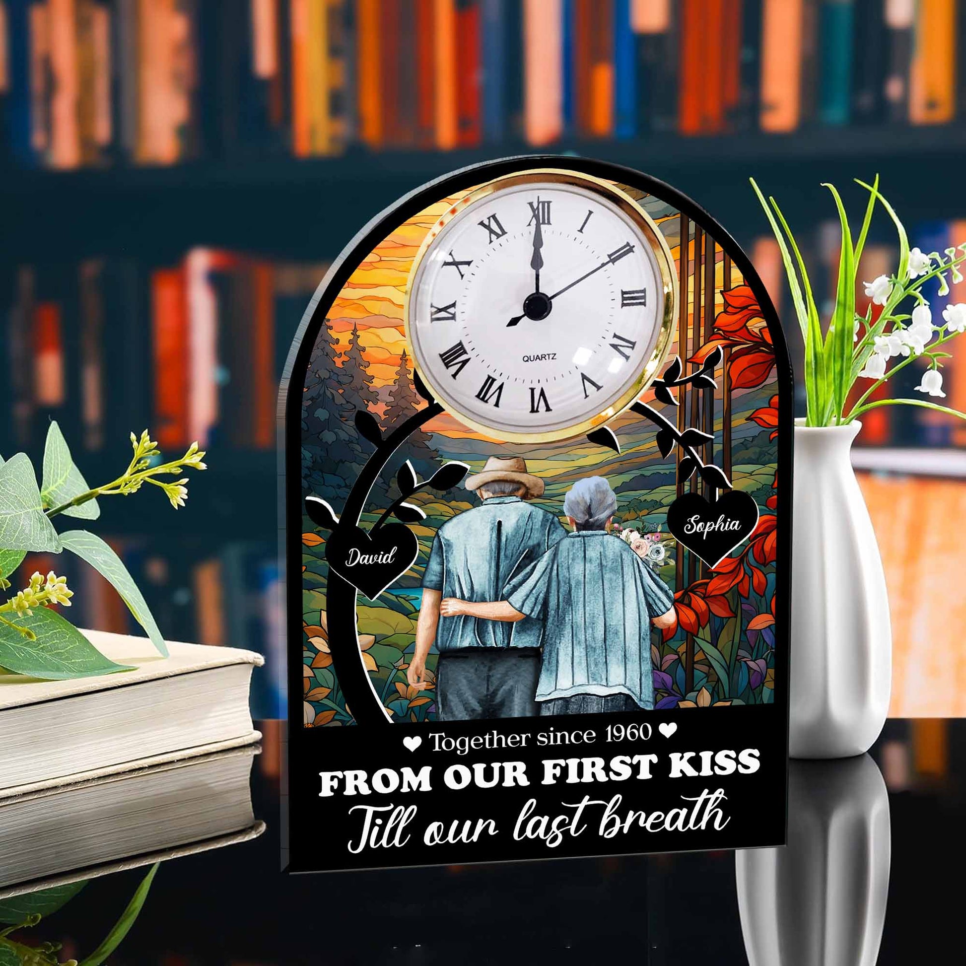 From Our First Kiss Old Couple - Personalized Acrylic Desk Clock - Anniversary Gift For Couple Valentine Day T1807