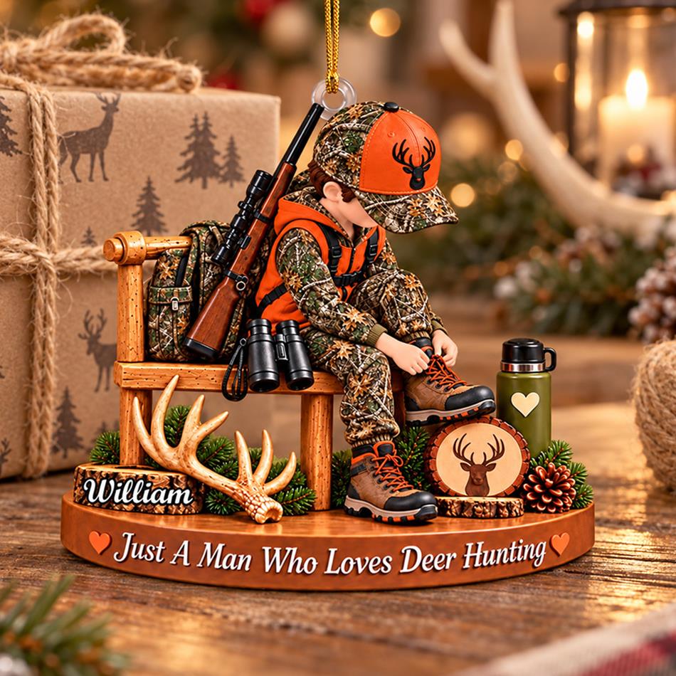 Personalized Hunting Ornament Just A Boy Who Loves Hunting Custom Name Christmas Ornament Gift for Hunter  H2511 Trna