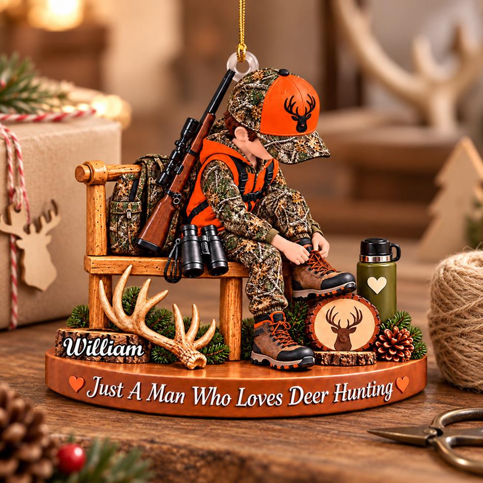 Personalized Hunting Ornament Just A Boy Who Loves Hunting Custom Name Christmas Ornament Gift for Hunter  H2511 Trna