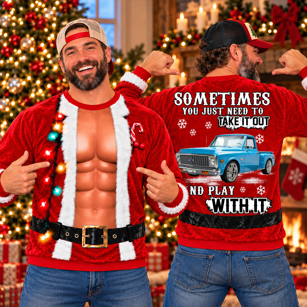 Take It Out & Play - Custom Pickup Truck Photo Christmas All Over Print Shirts – Funny Muscle Santa 3D Shirts A2110 T24 NT01