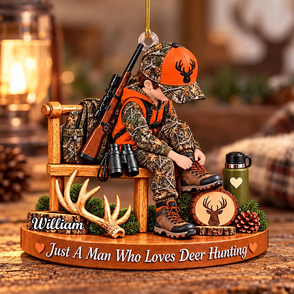 Personalized Hunting Ornament Just A Boy Who Loves Hunting Custom Name Christmas Ornament Gift for Hunter  H2511 Trna