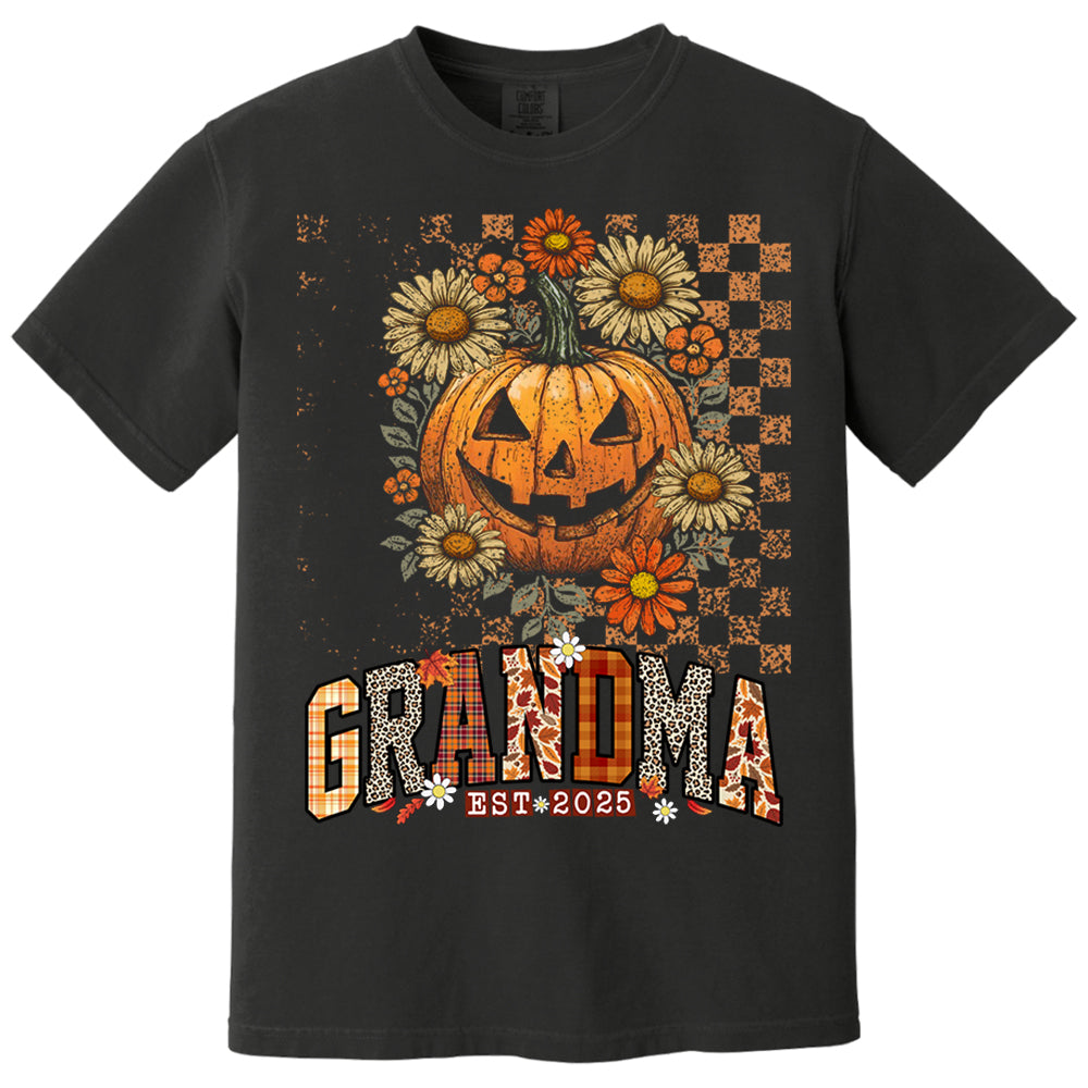 Personalized Mimi Retro Floral Pumpkin Shirts, Custom Halloween Gift for Grandma With Grandkids' Names Nh00