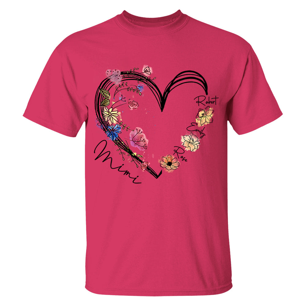 Custom Grandma Heart Birth Month Flower Shirt