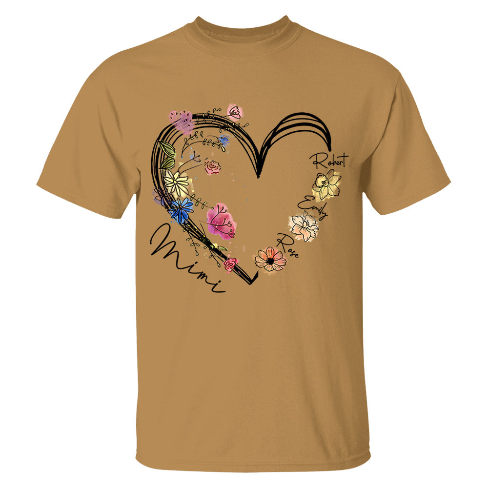 Custom Grandma Heart Birth Month Flower Shirt