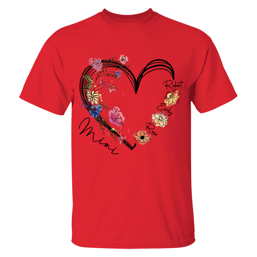 Custom Grandma Heart Birth Month Flower Shirt