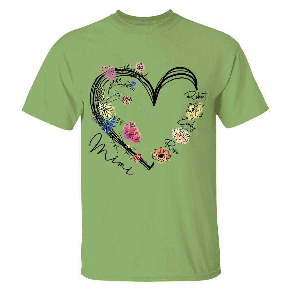 Custom Grandma Heart Birth Month Flower Shirt