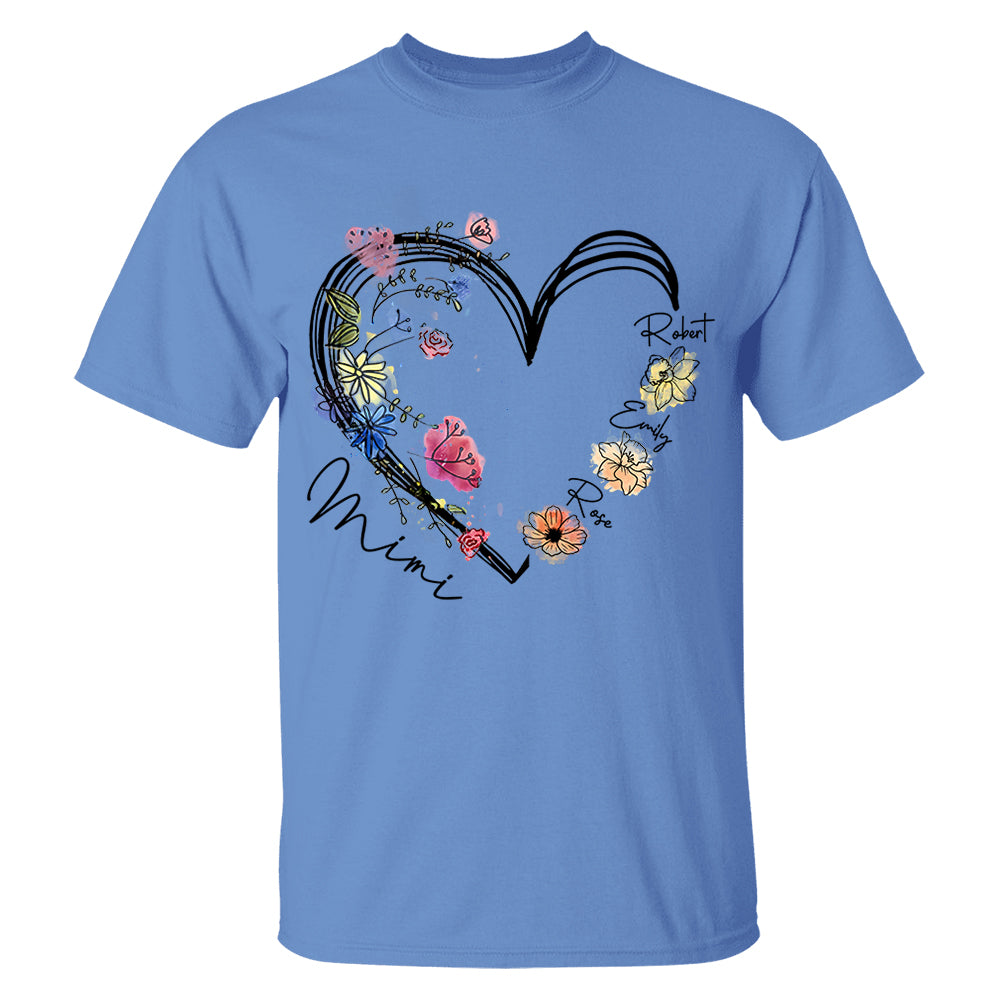 Custom Grandma Heart Birth Month Flower Shirt