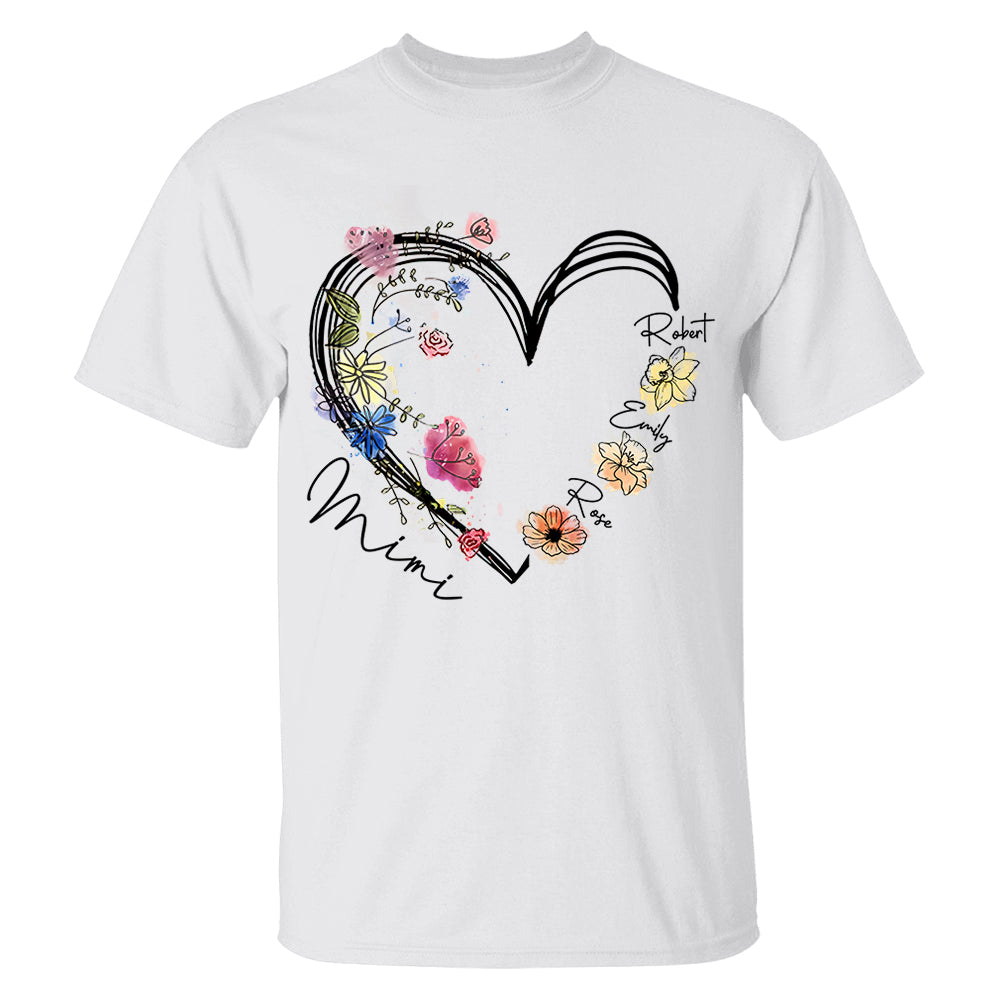 Custom Grandma Heart Birth Month Flower Shirt