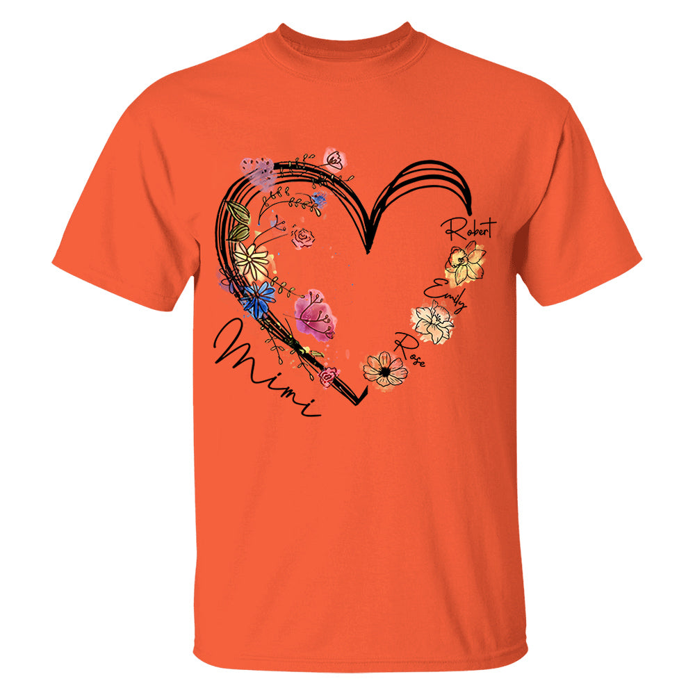 Custom Grandma Heart Birth Month Flower Shirt
