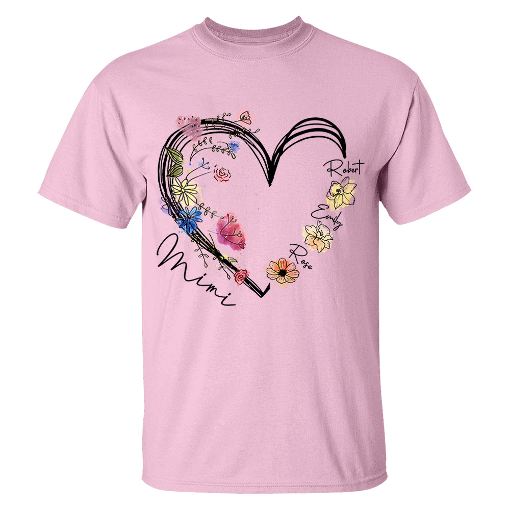 Custom Grandma Heart Birth Month Flower Shirt
