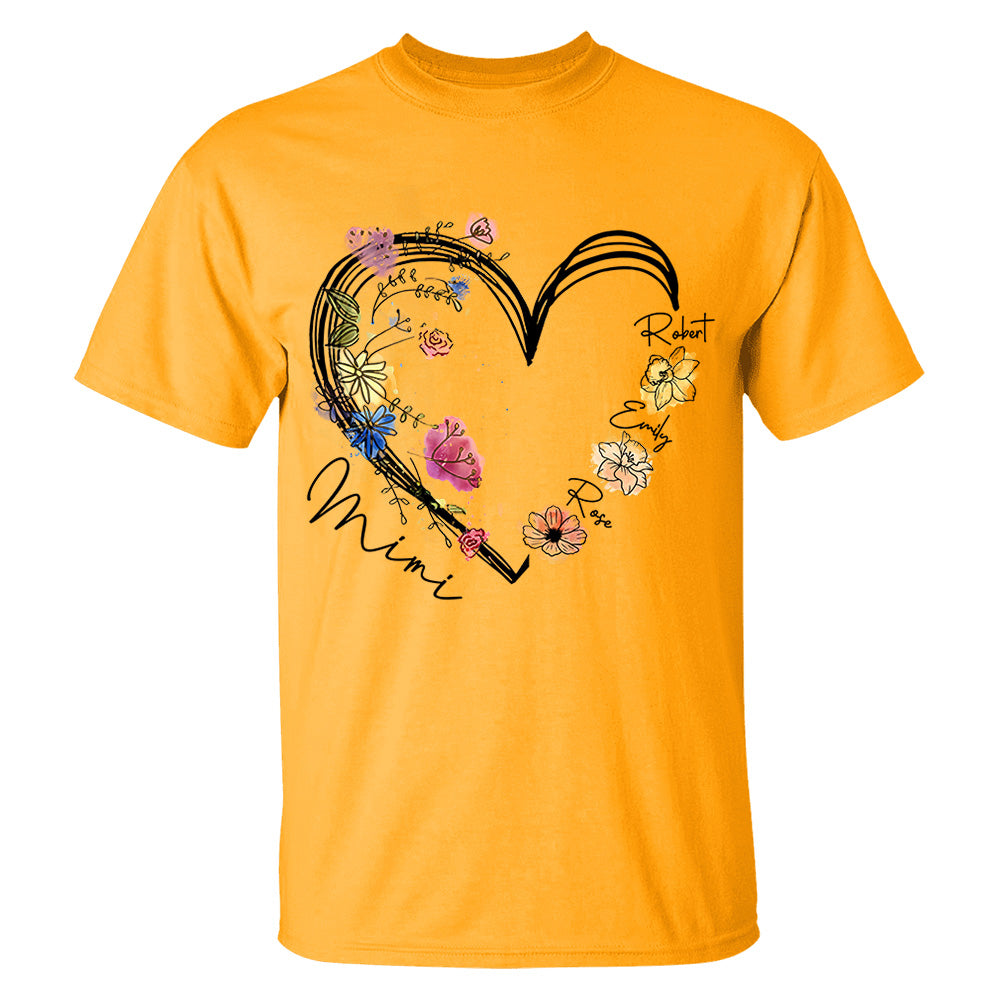 Custom Grandma Heart Birth Month Flower Shirt