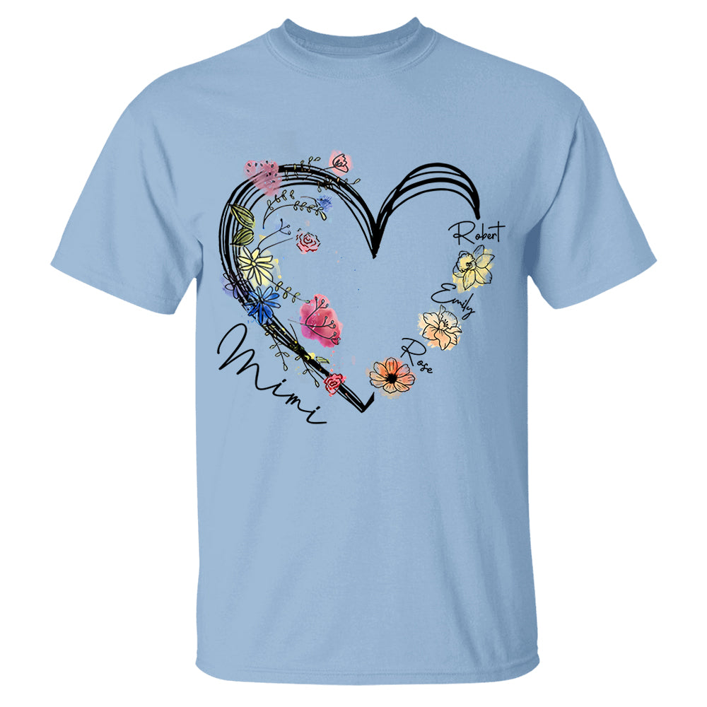 Custom Grandma Heart Birth Month Flower Shirt