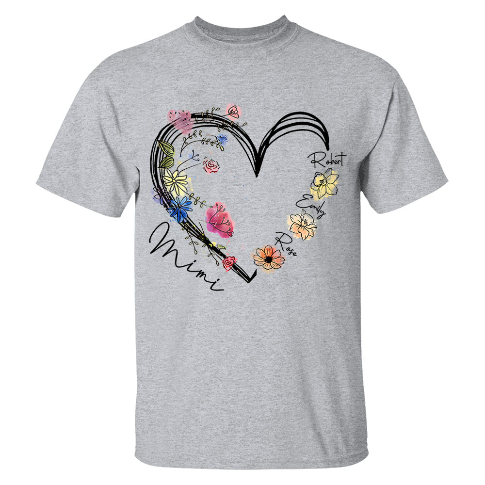 Custom Grandma Heart Birth Month Flower Shirt
