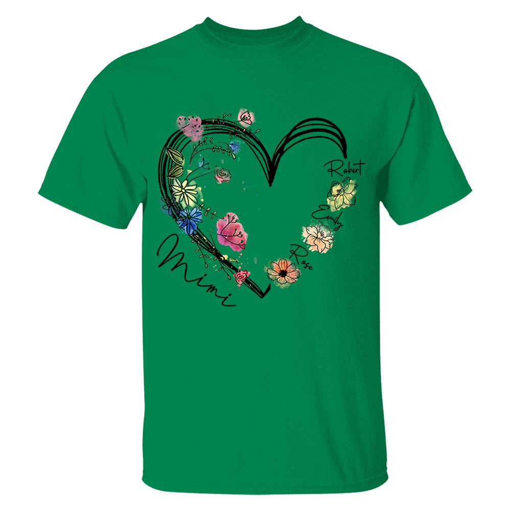 Custom Grandma Heart Birth Month Flower Shirt