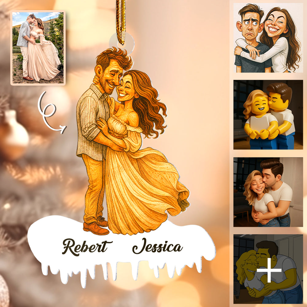 You And Me Personalized Funny Comic Style Couple Photo Acrylic Ornament Christmas Gift For Couple, Wife, Husband, Boyfriend, Girlfriend Hv01