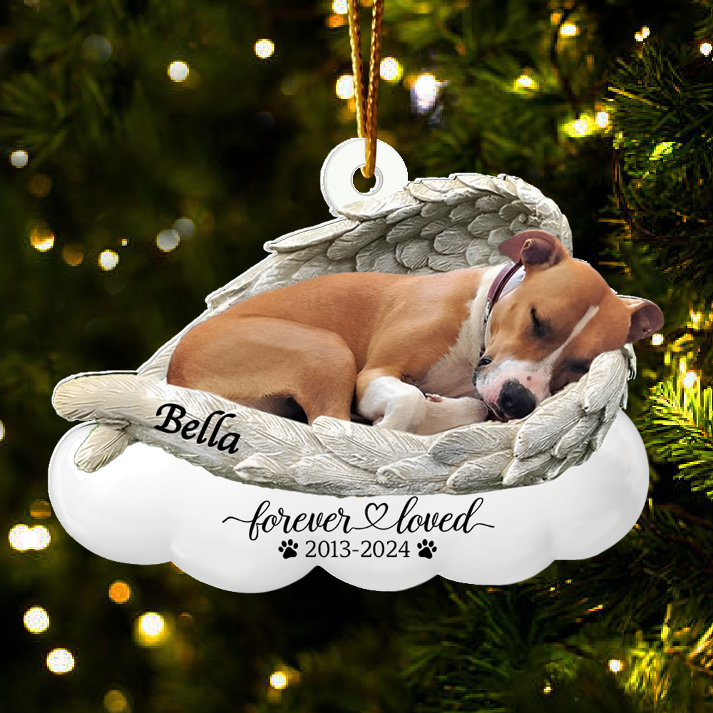 Custom Photo Dog Ornament Sleeping Pet Within Angel Wings - Personalized Acrylic Ornament