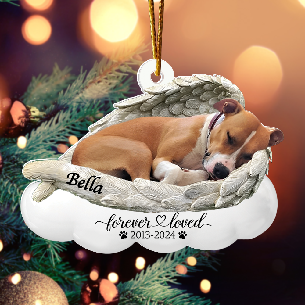 Custom Photo Dog Ornament Sleeping Pet Within Angel Wings - Personalized Acrylic Ornament