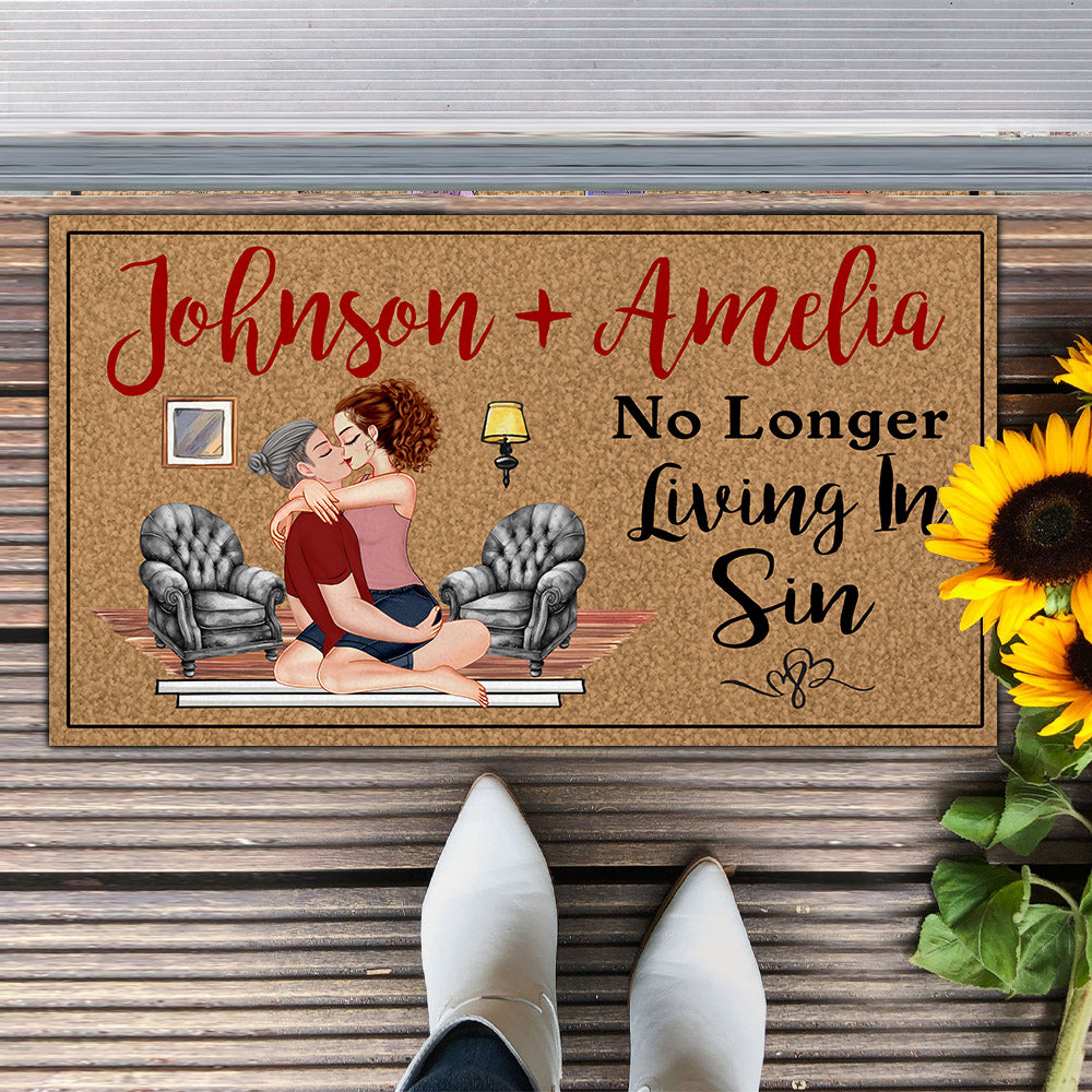Personalized Doormat For Couples - Another Year Living In Sin NA04 Nh00