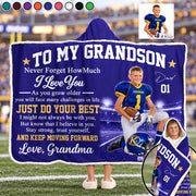 To My Grandson – Personalized Football Photo Hooded Blanket, Gift from Grandma Na02 NV01 DN10