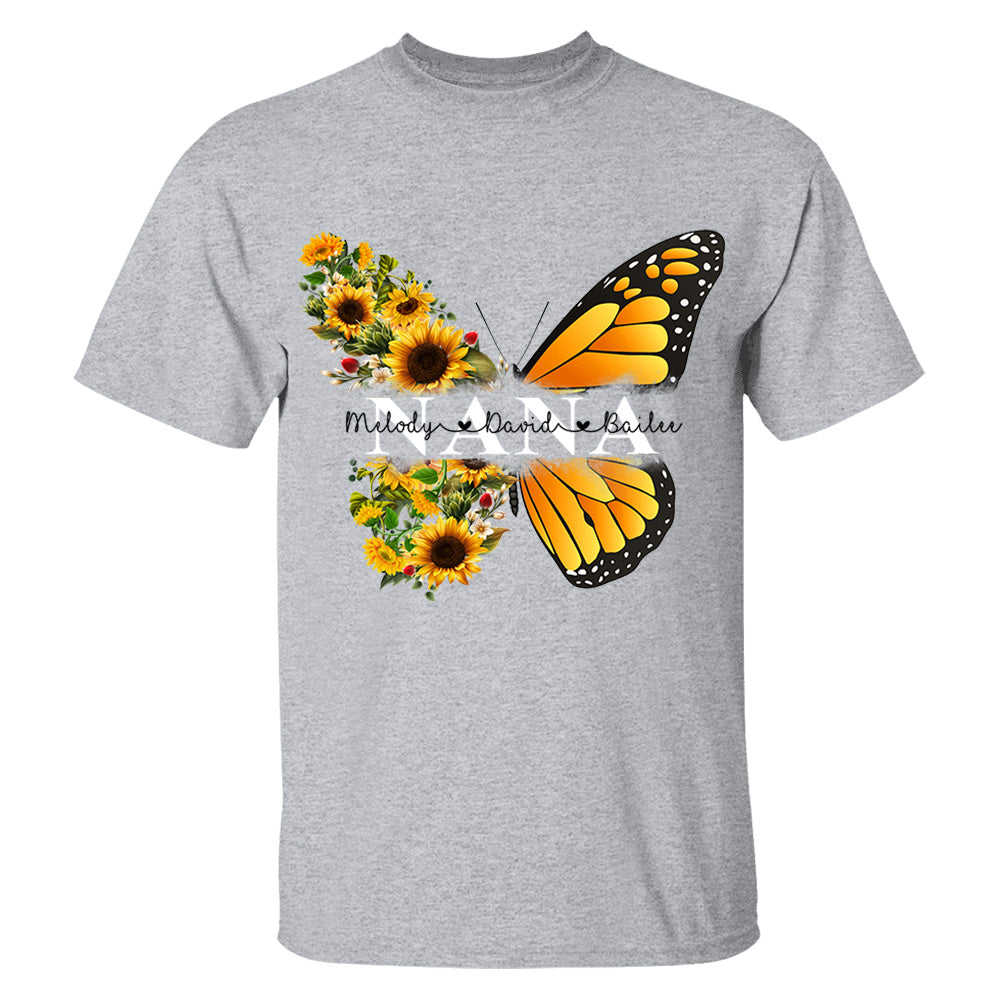 Personalized Nana Butterfly Birthday Flower Shirt - Custom Grandma With Grandkids Names VH01