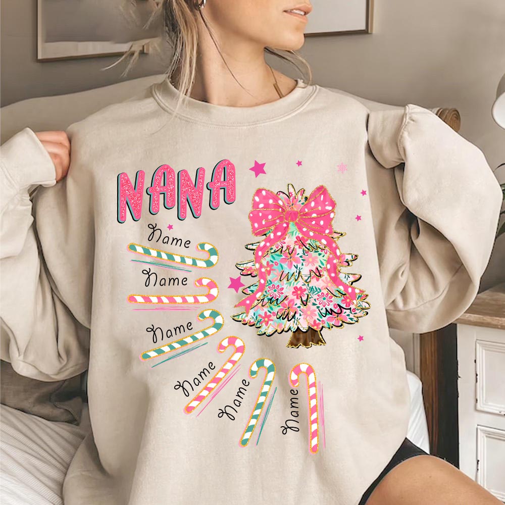 Personalized Grandma Snowman Candy Cane Christmas Shirt, Custom Grandma Nana Mimi Christmas Shirt NA04 Nh00