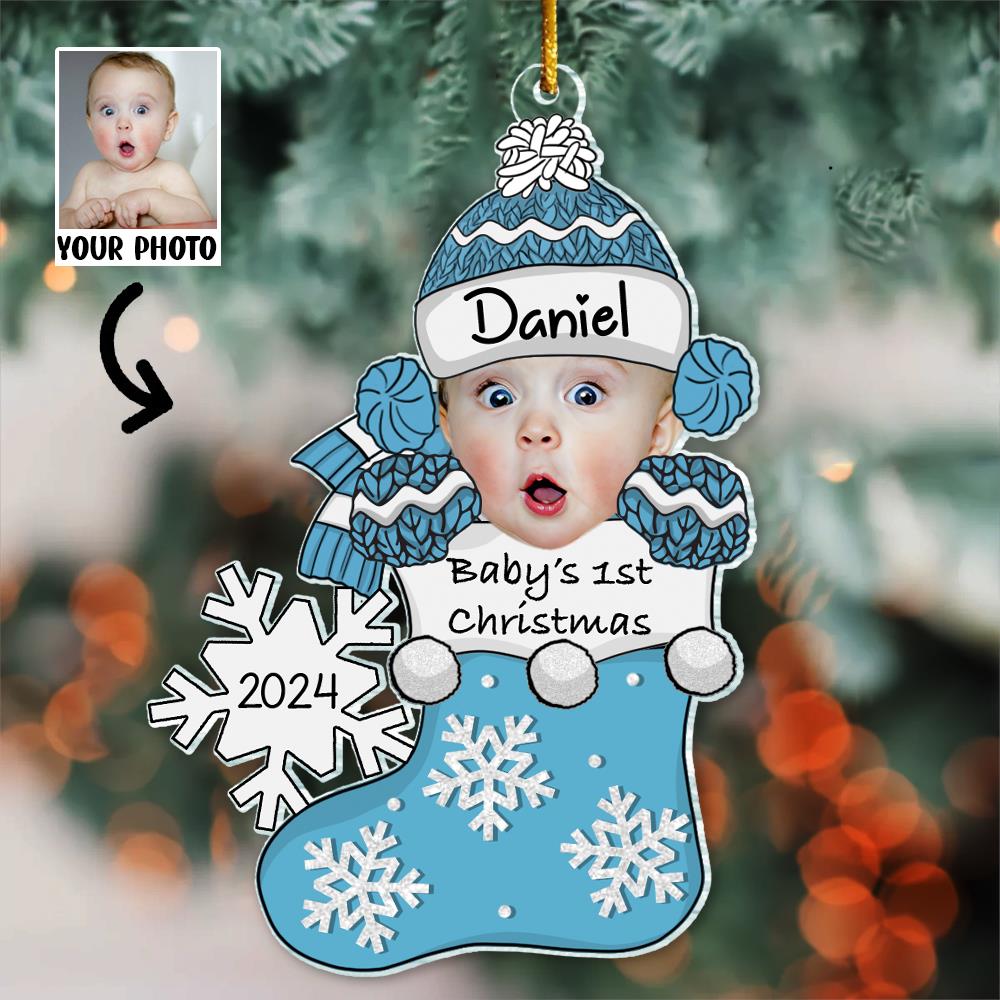Baby First Christmas Customized Photo Baby Ornament - Personalized Acrylic Photo Ornament Gift for Newborn