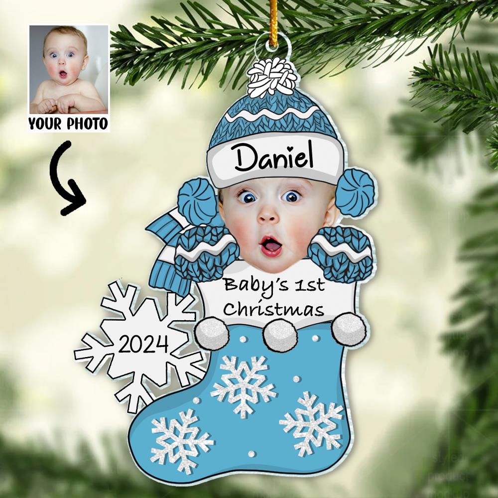 Baby First Christmas Customized Photo Baby Ornament - Personalized Acrylic Photo Ornament Gift for Newborn