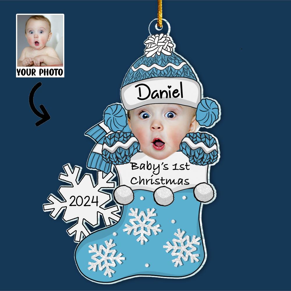 Baby First Christmas Customized Photo Baby Ornament - Personalized Acrylic Photo Ornament Gift for Newborn